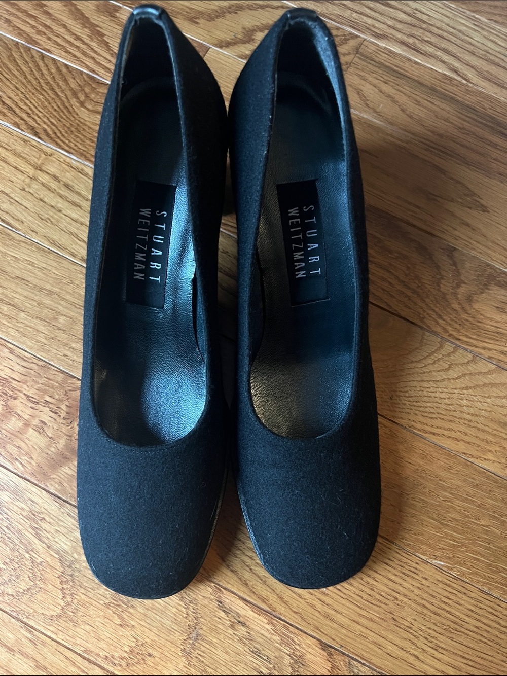 Stuart Weitzman Black Round-Toe Suede Heels